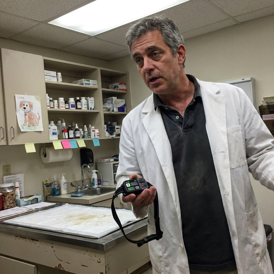 Dr. Marcus Webb, DVM, holding the PawPerimeter collar
